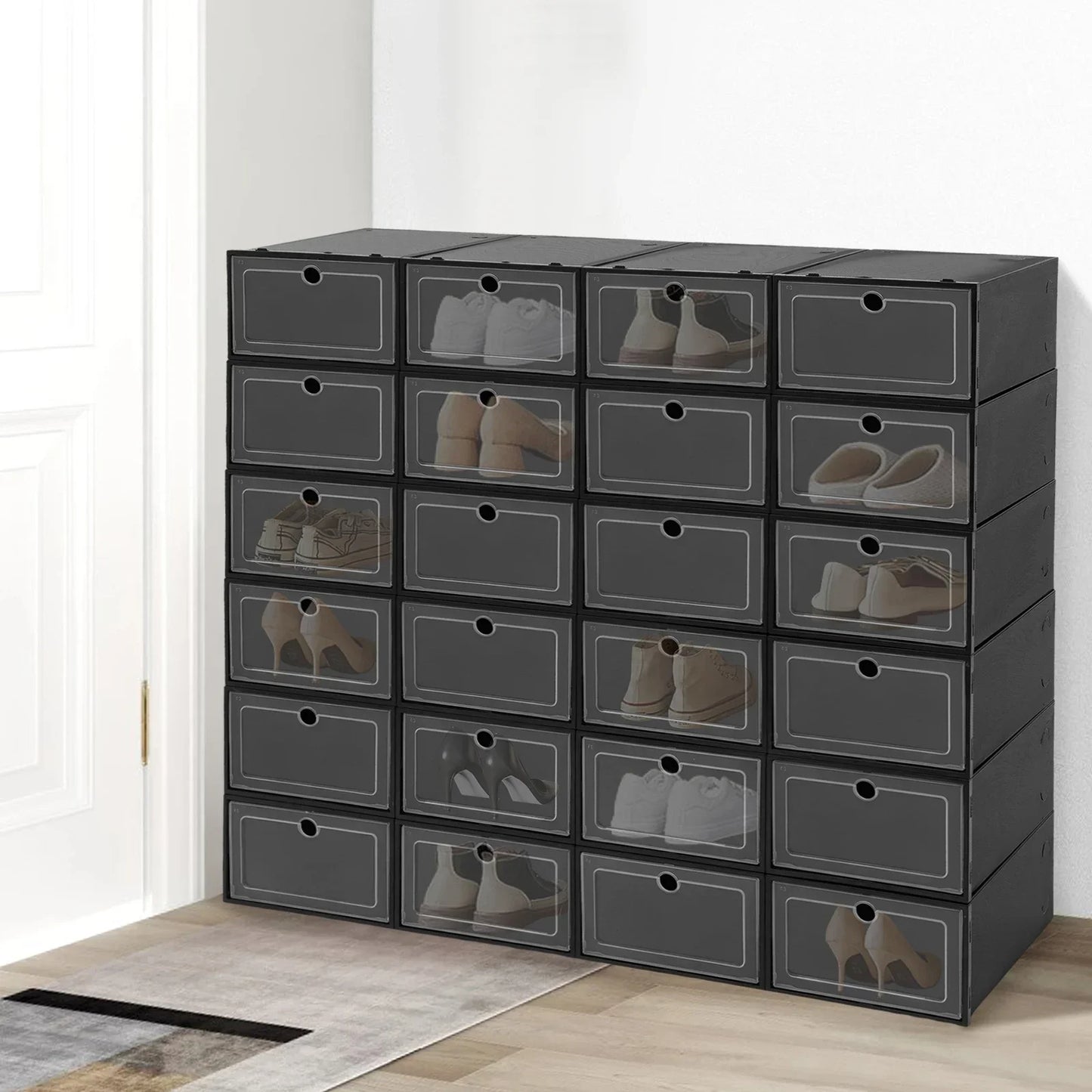 24 Pack Flip Top Shoe Boxes Stackable Closet Organizer For Shoes