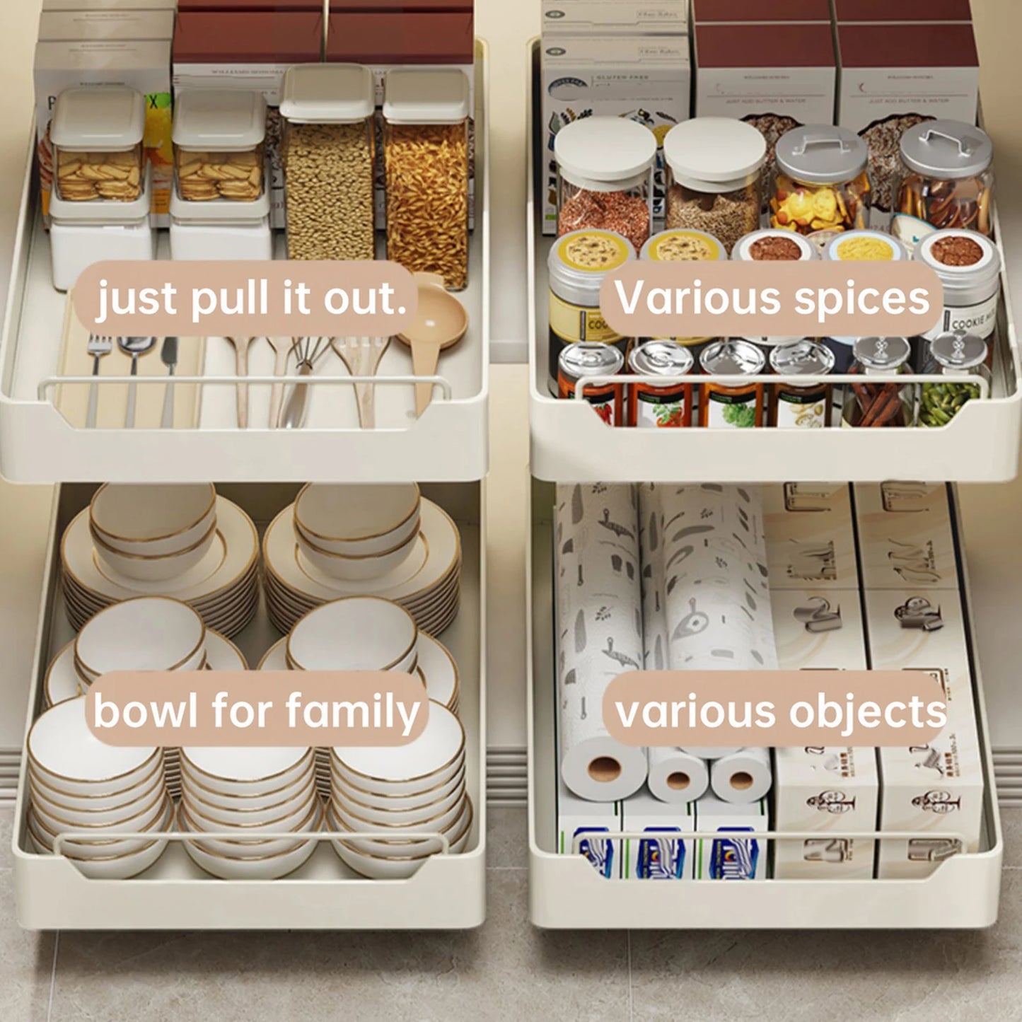 TWISTER.CK Pull Out Cabinet Organizer With Adhesive Film Sliding Drawer