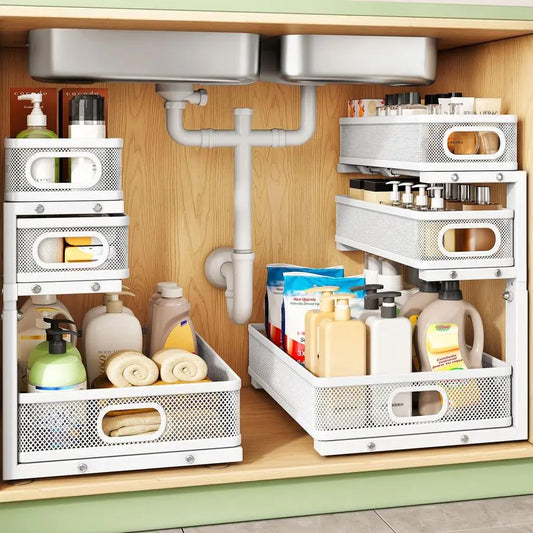Under Sink Organizer 3 Tier Height Adjustable Pull Out Shelf