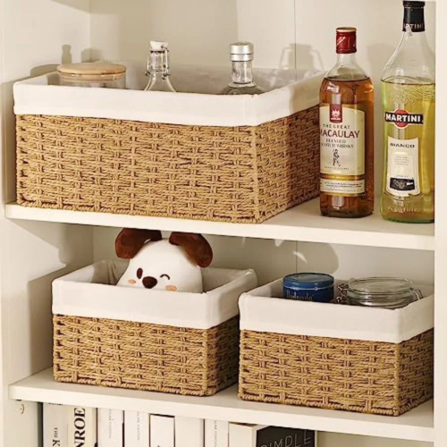 Wicker Storage Baskets 3 Pack With Paper Rope Liners