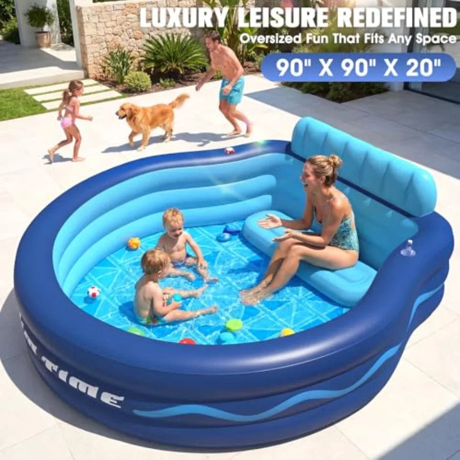 Inflatable Pool With Seats And Headrest For Backyard Use PVC