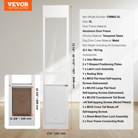 Dog Door for Sliding Glass Door Aluminum Frame Tempered Glass