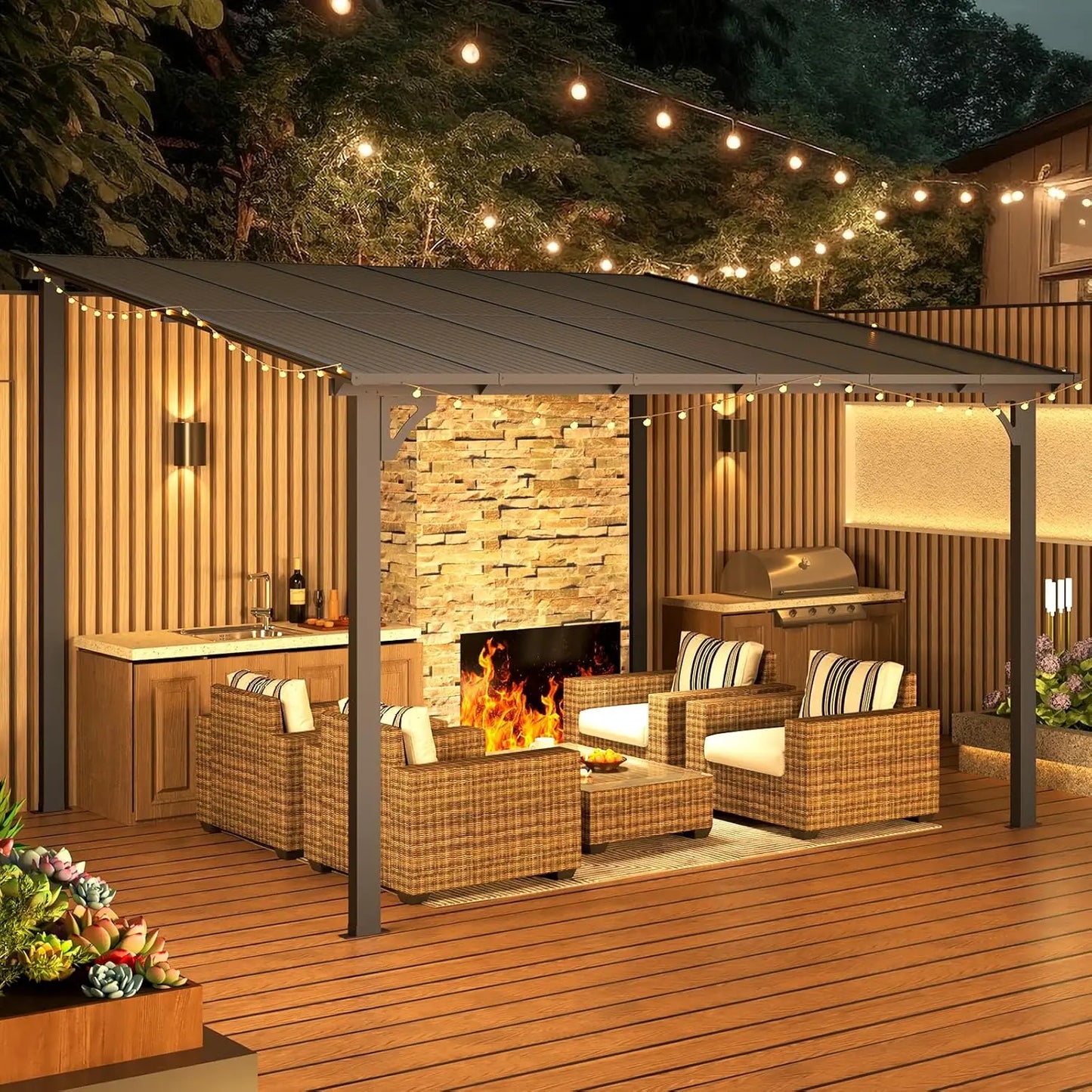 Wall Gazebo Hard Top Pergola For Outdoor Patio Deck