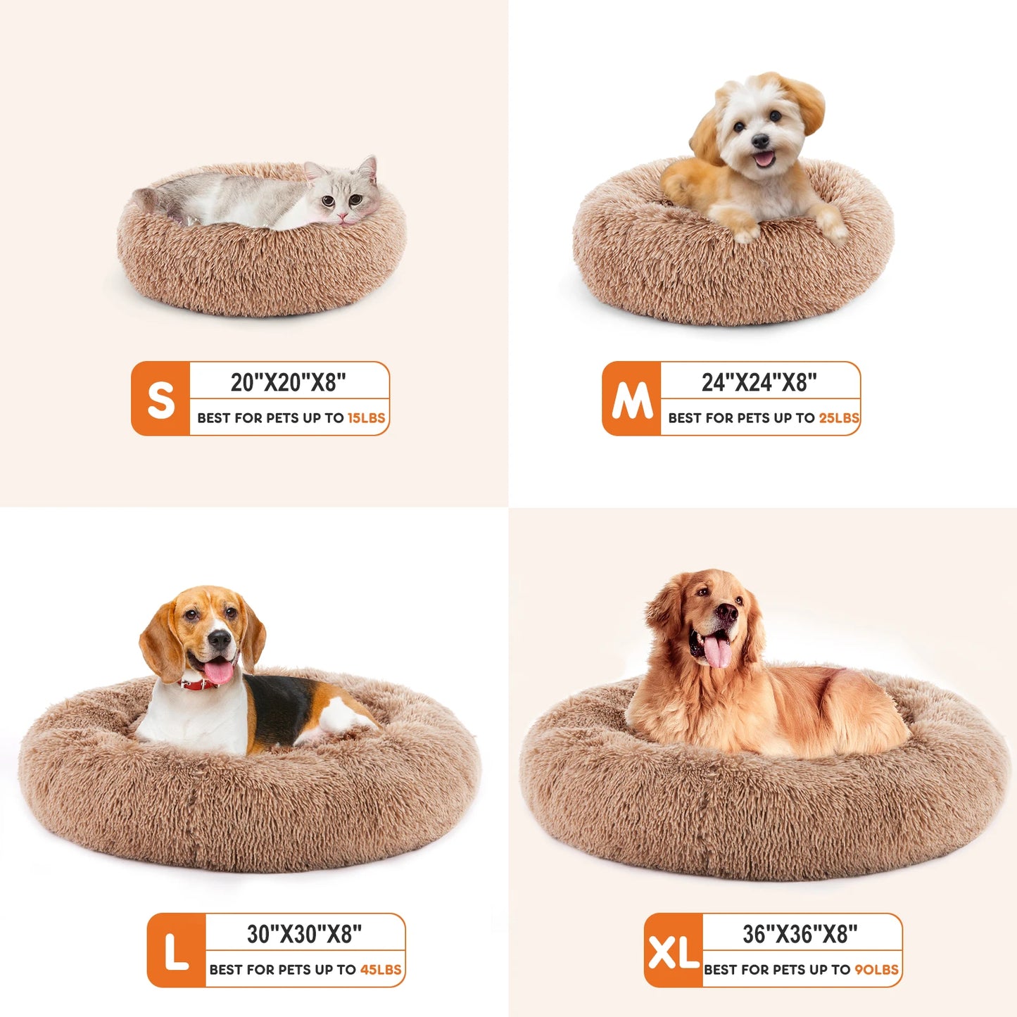 JHK Calming Dog Bed Washable Plush Faux Fur Anti Slip