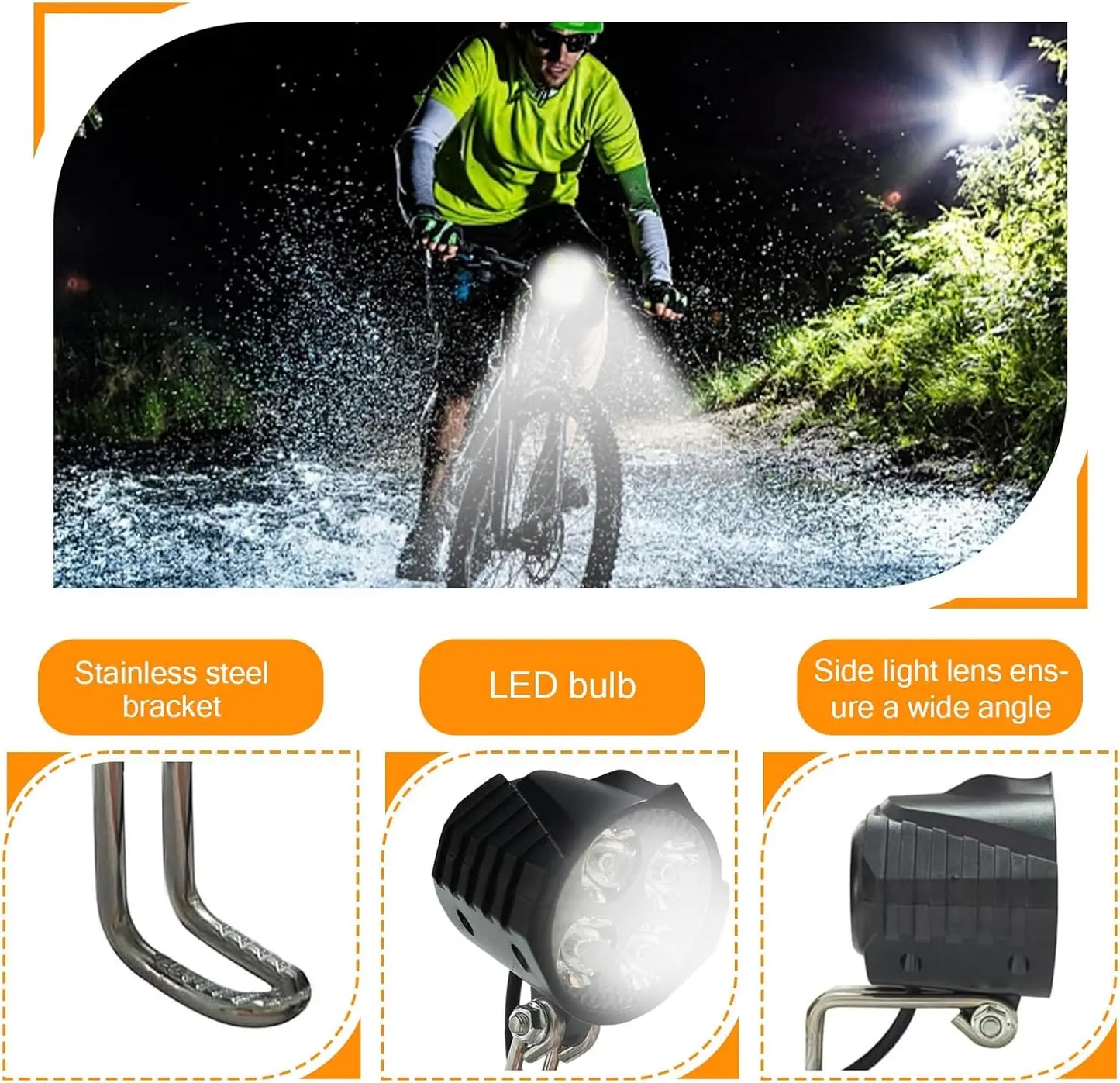 Electric Bike LED Headlight With Built In Horn Night Riding
