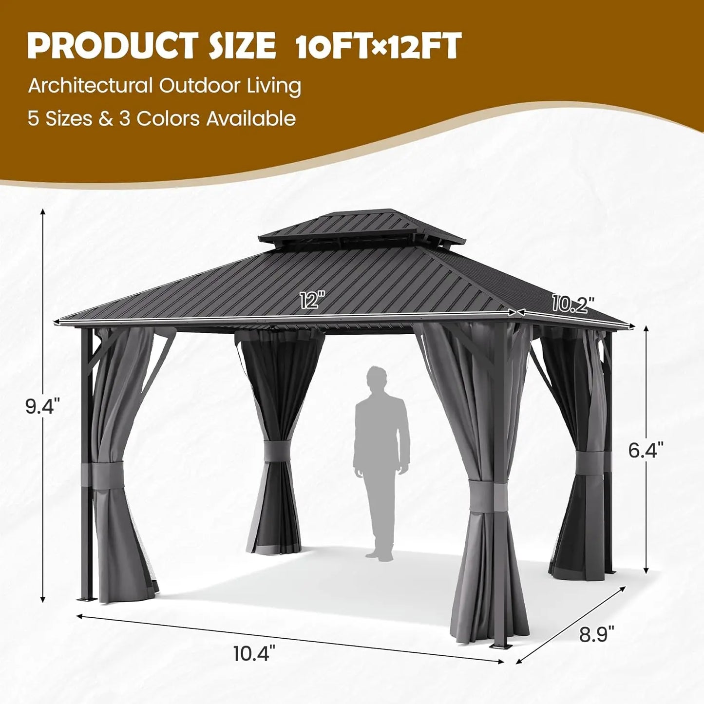 Metal Hardtop Gazebo With Galvanized Steel Roof Waterproof