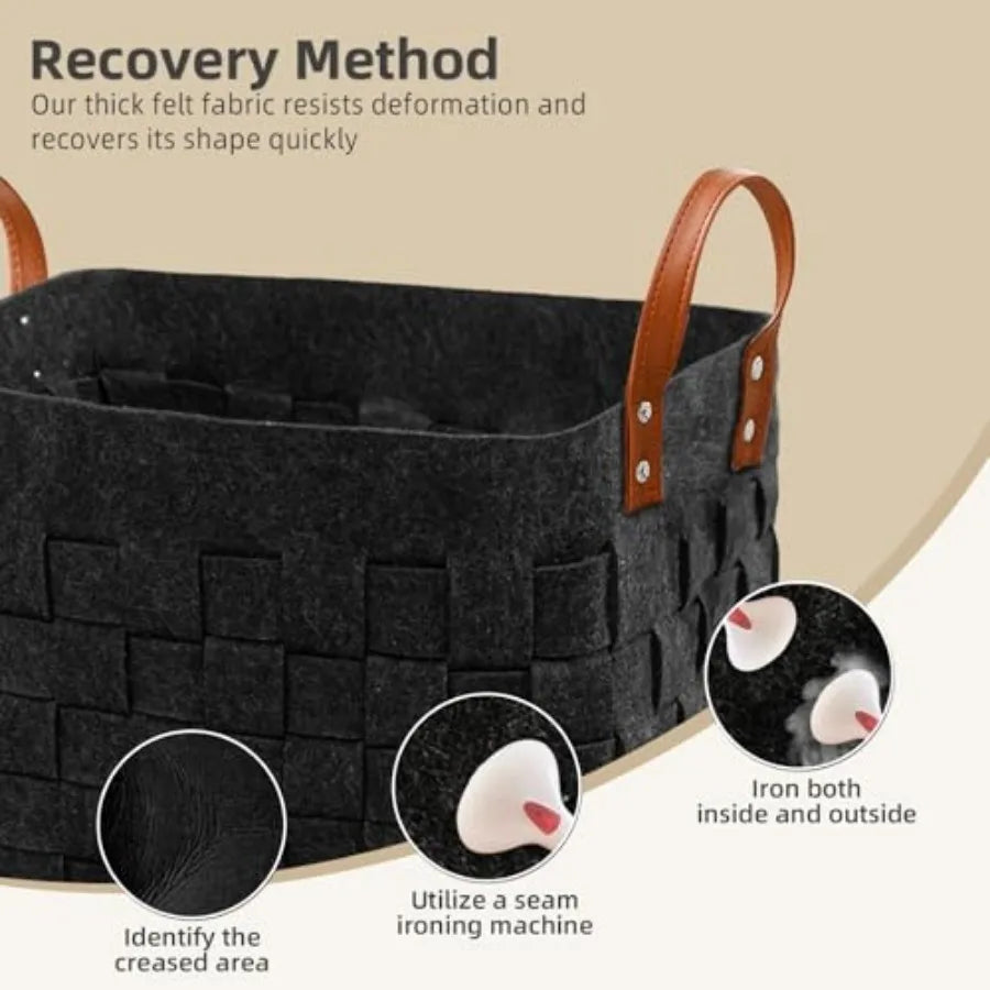 Felt Blanket Basket 2 Pack With Leather Handles