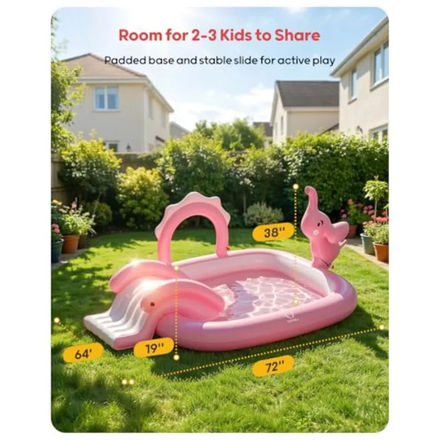 Inflatable Pool With Slide And Sprinkler PVC Backyard Fun