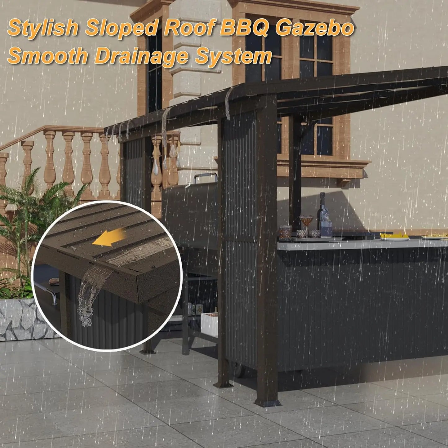 Hardtop Grill Gazebo With Storage Shelves And Expansion Platform
