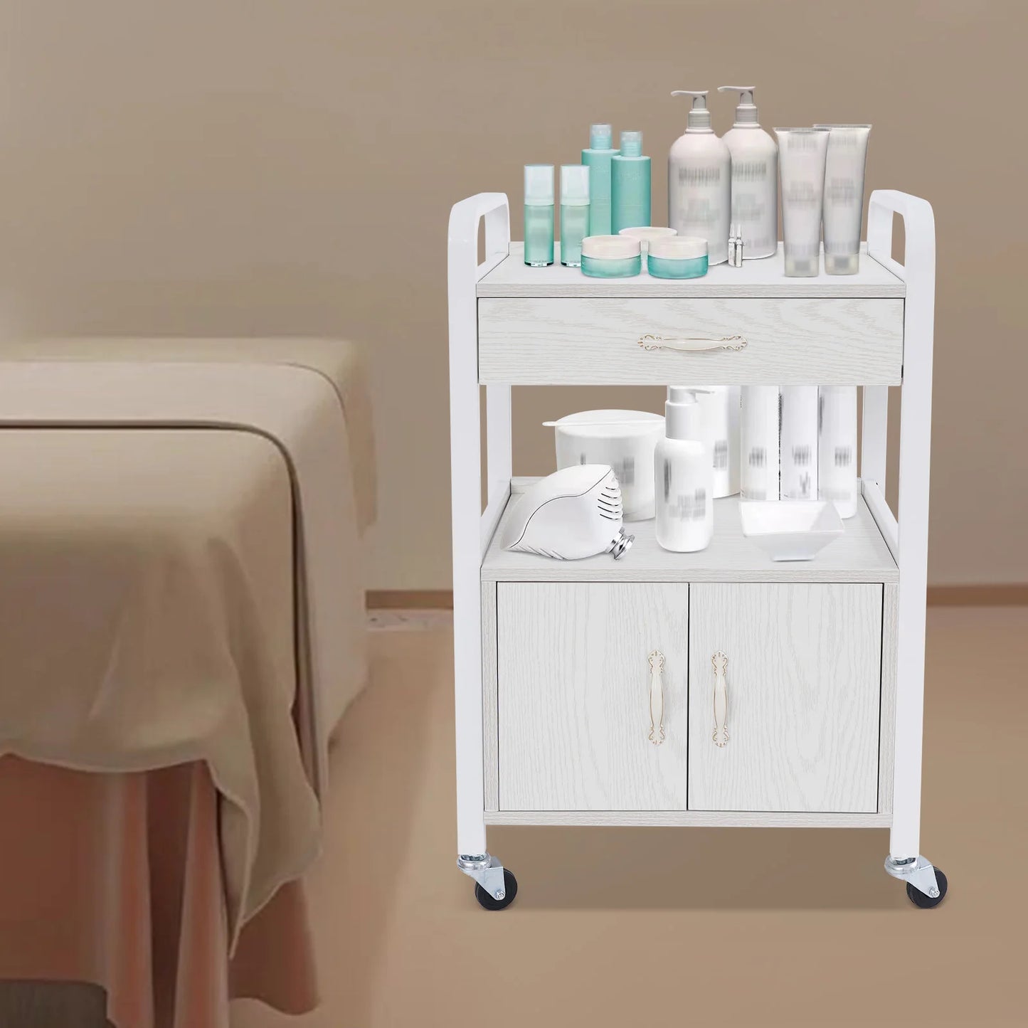Bymaocar Salon Storage Cart High Density Wood Panels