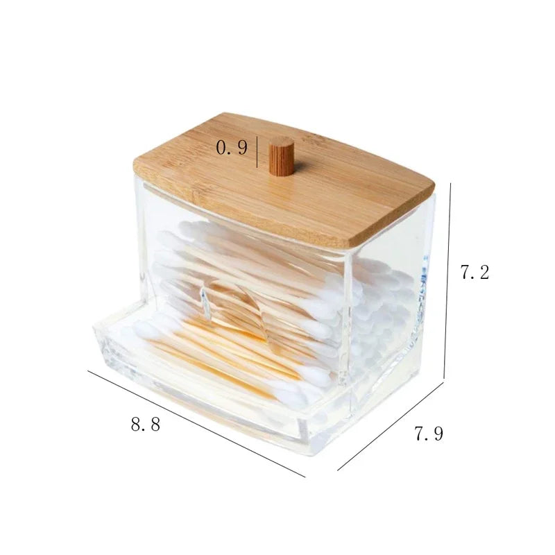 Cotton Swab Storage Box Double Head Cotton Buds Bamboo Cover