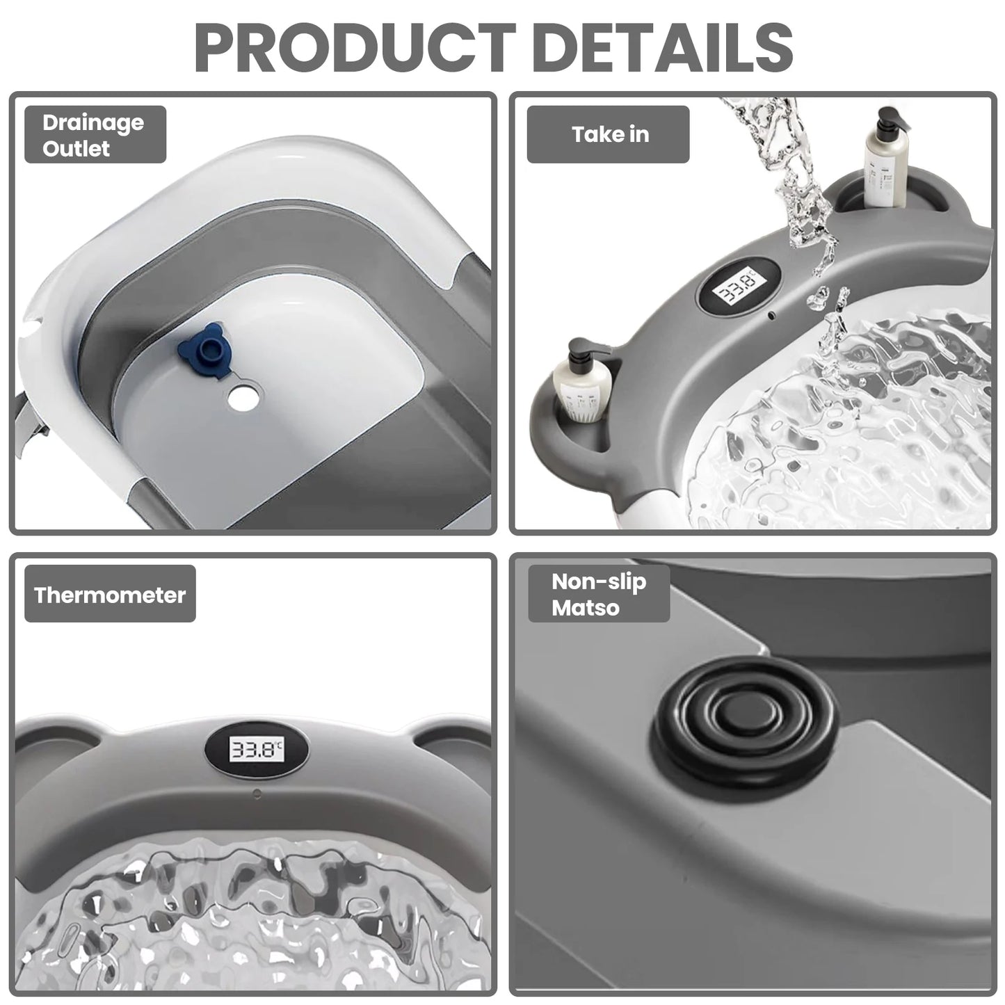Portable Travel Collapsible Baby Bathtub with Thermometer and Cushion