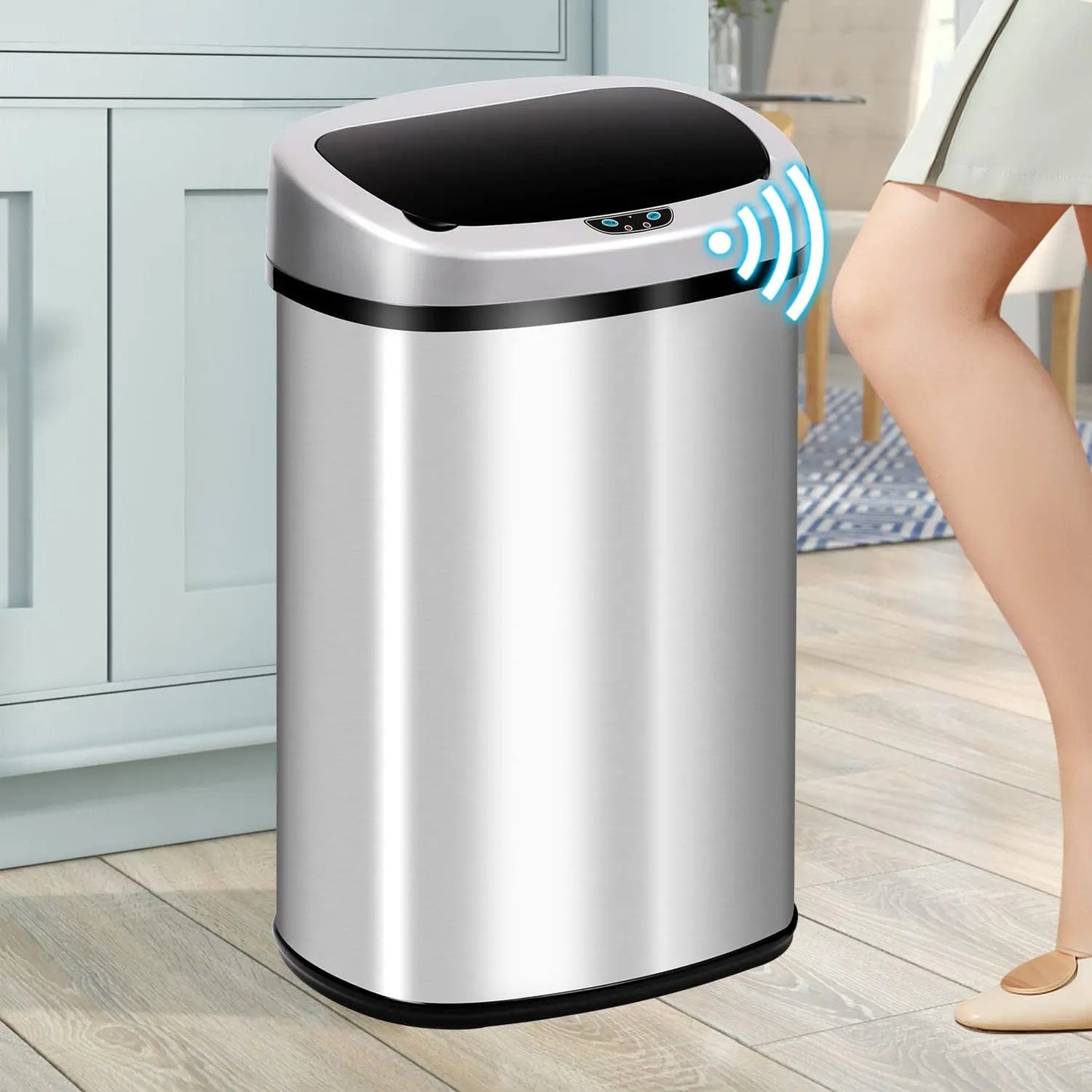 Stainless Steel Motion Sensor Trash Can With Touchless Operation