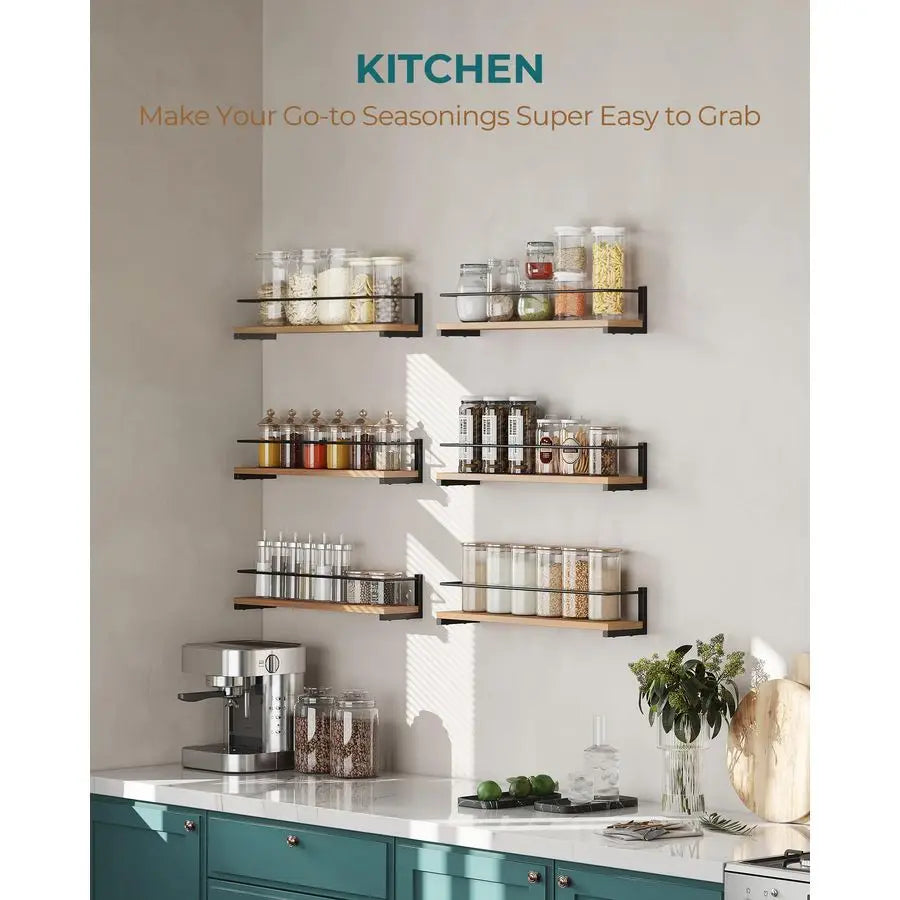 Rustic Wood Spice Rack Wall Mounted For Kitchen Storage 4 Pack