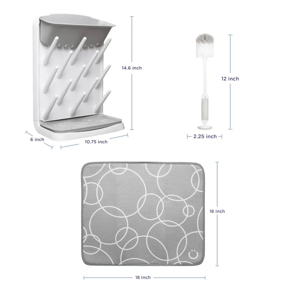 Vertical Bottle Drying Rack With Bottle Brush Mat Set