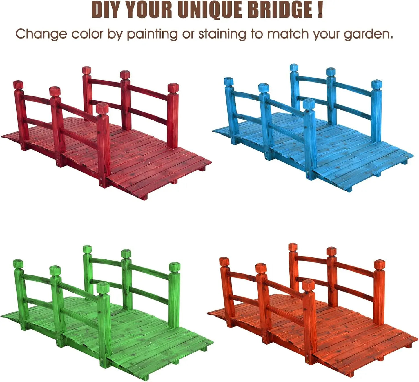 Wooden Garden Bridge Arc Footbridge With Railings 400 Lb Capacity