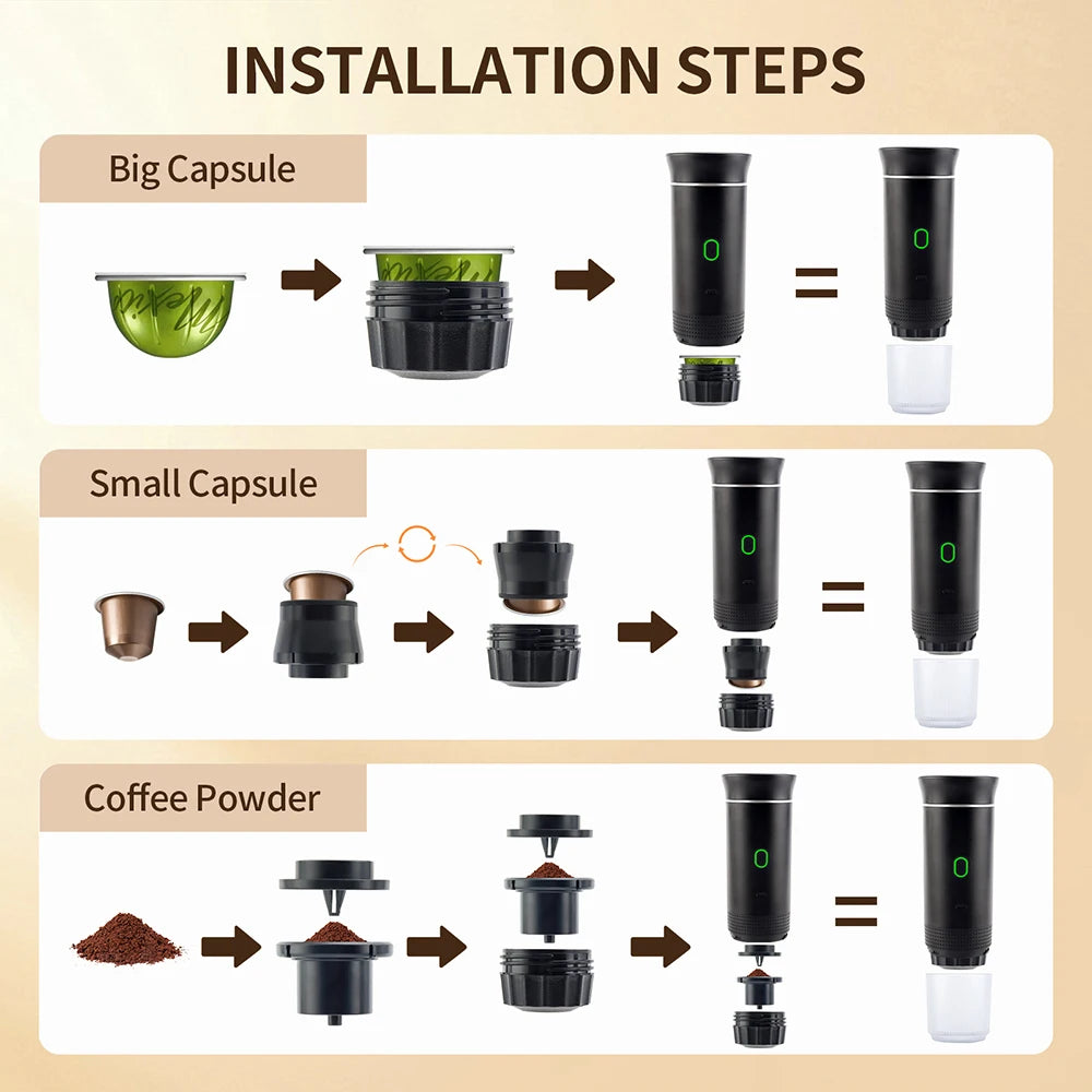 Obecilc Wireless Portable Espresso Coffee Machine 3-In-1 Capsule