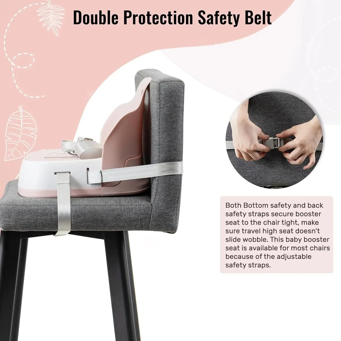 Travel High Chair Portable Booster Seat With 3-Point Harness Washable