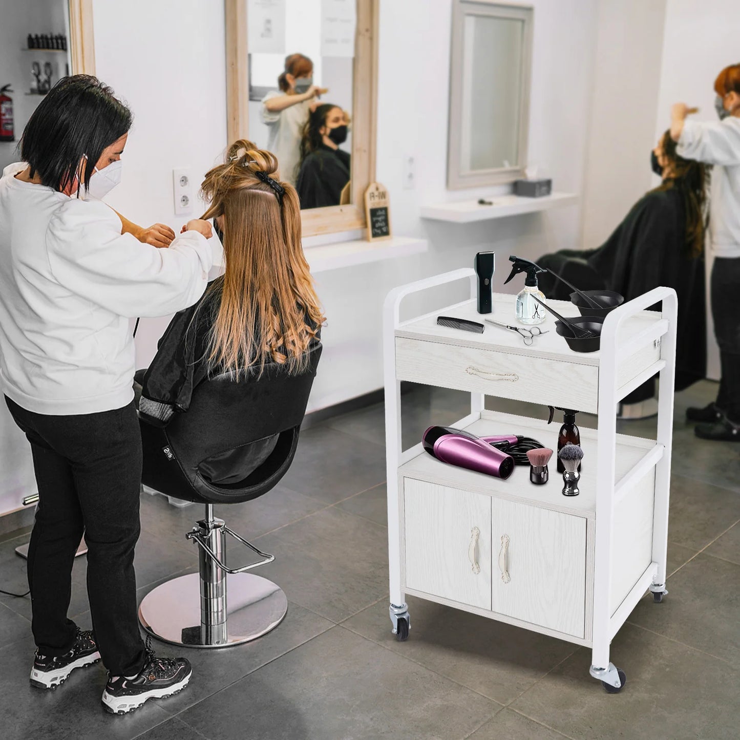 Bymaocar Salon Storage Cart High Density Wood Panels