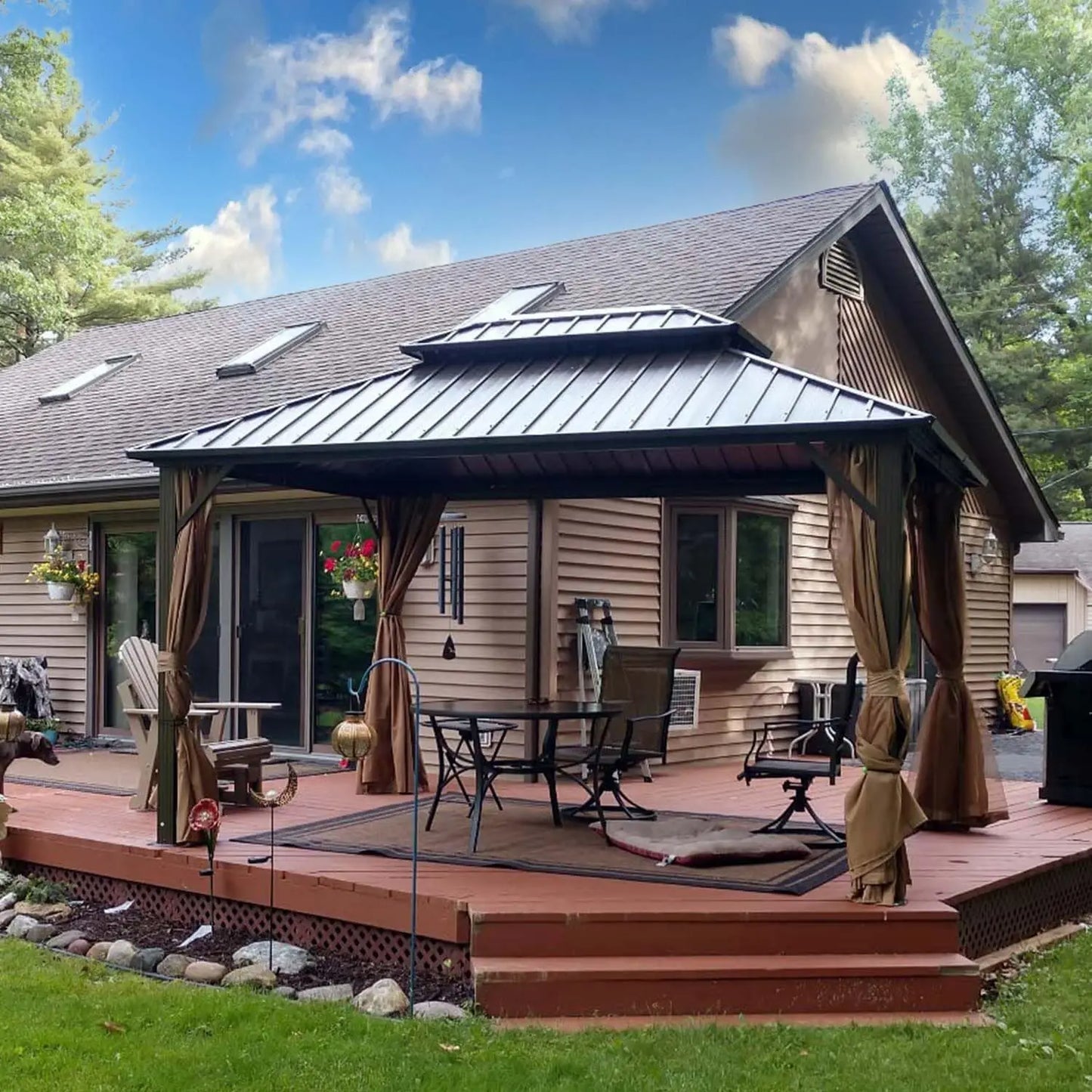 Hardtop Permanent Metal Gazebo With Galvanized Double Roof Curtains