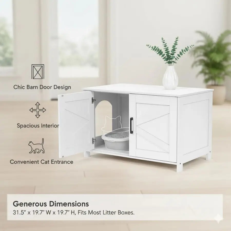 XMSJ Cat Litter Box Enclosure Wooden Barn Door Pet House