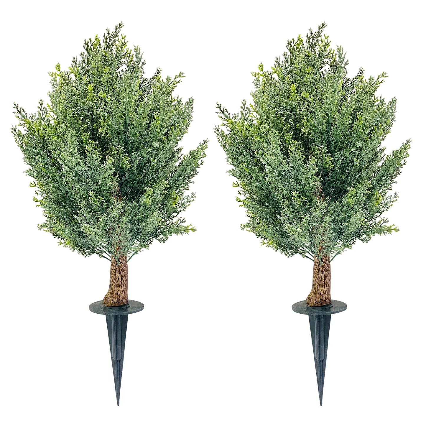 HiMISS Artificial Cedar Plants Faux Trees 2 Pack Outdoor Ground Spikes