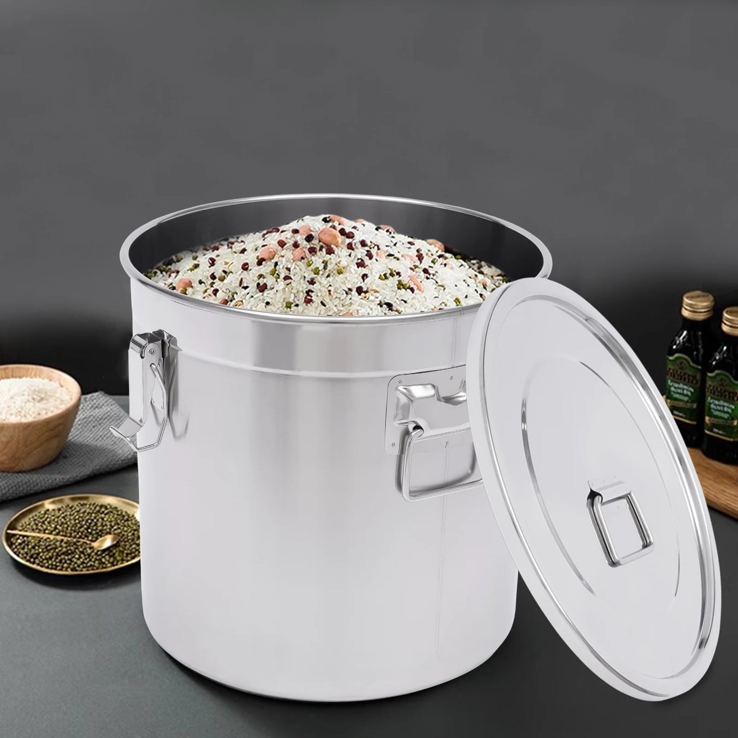 304 Stainless Steel Airtight Canister With Locking Clamp For Rice Flour Grain