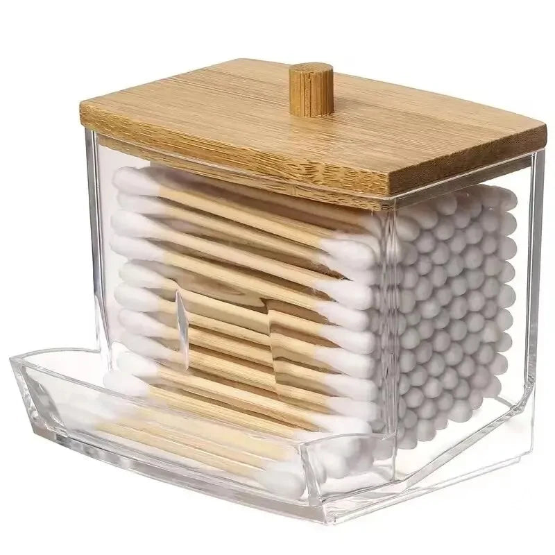 Cotton Swab Storage Box Double Head Cotton Buds Bamboo Cover