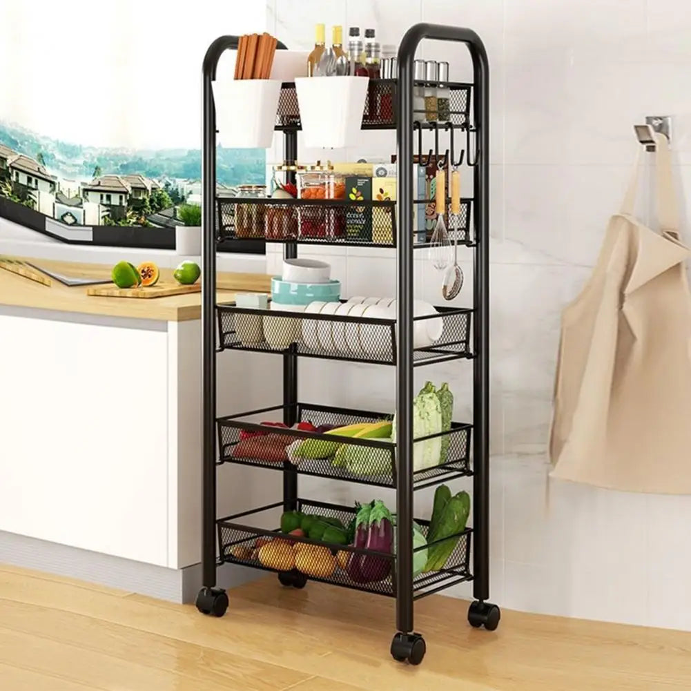 5 Tier Stackable Metal Mesh Fruit Vegetable Basket With Wheels