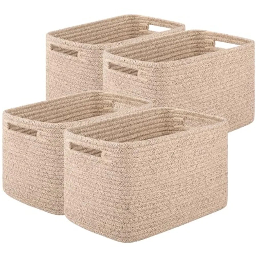Woven Storage Baskets for Shelves and Organizing Cotton Rope Bins
