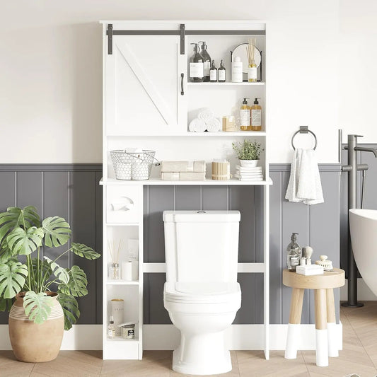 Over Toilet Cabinet With Sliding Barn Door And Paper Holder