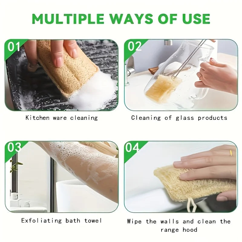 6pcs Natural Loofah Exfoliating Sponges Bamboo Fiber Cleaning Pads