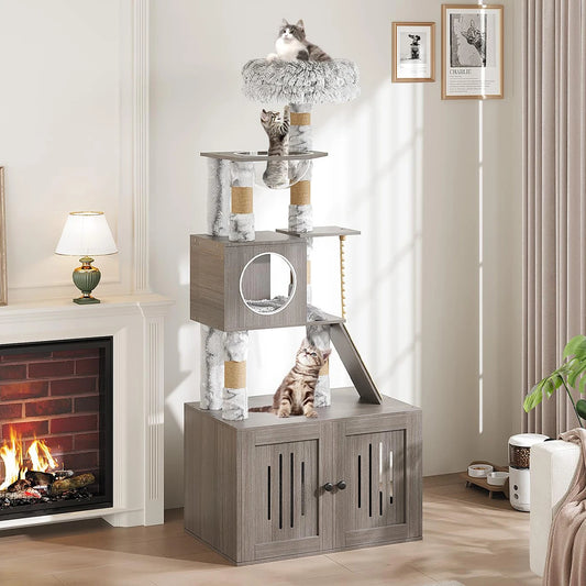 HiMISS Multi Level Cat Tree With Litter Box and Nest
