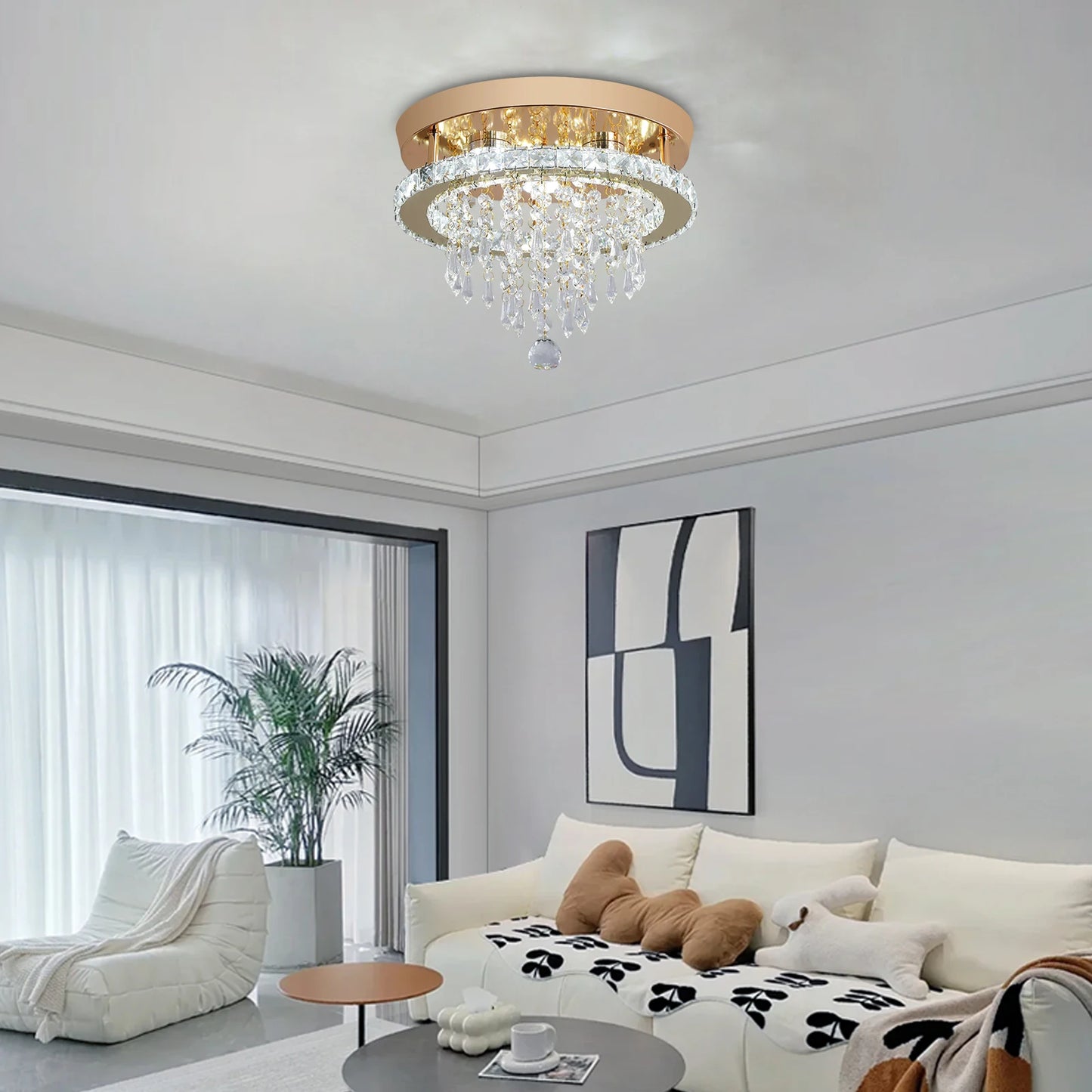 GreeLustr Crystal Chandelier Modern LED Ceiling Light Living Room