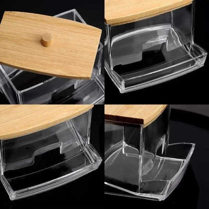 Cotton Swab Storage Box Double Head Cotton Buds Bamboo Cover