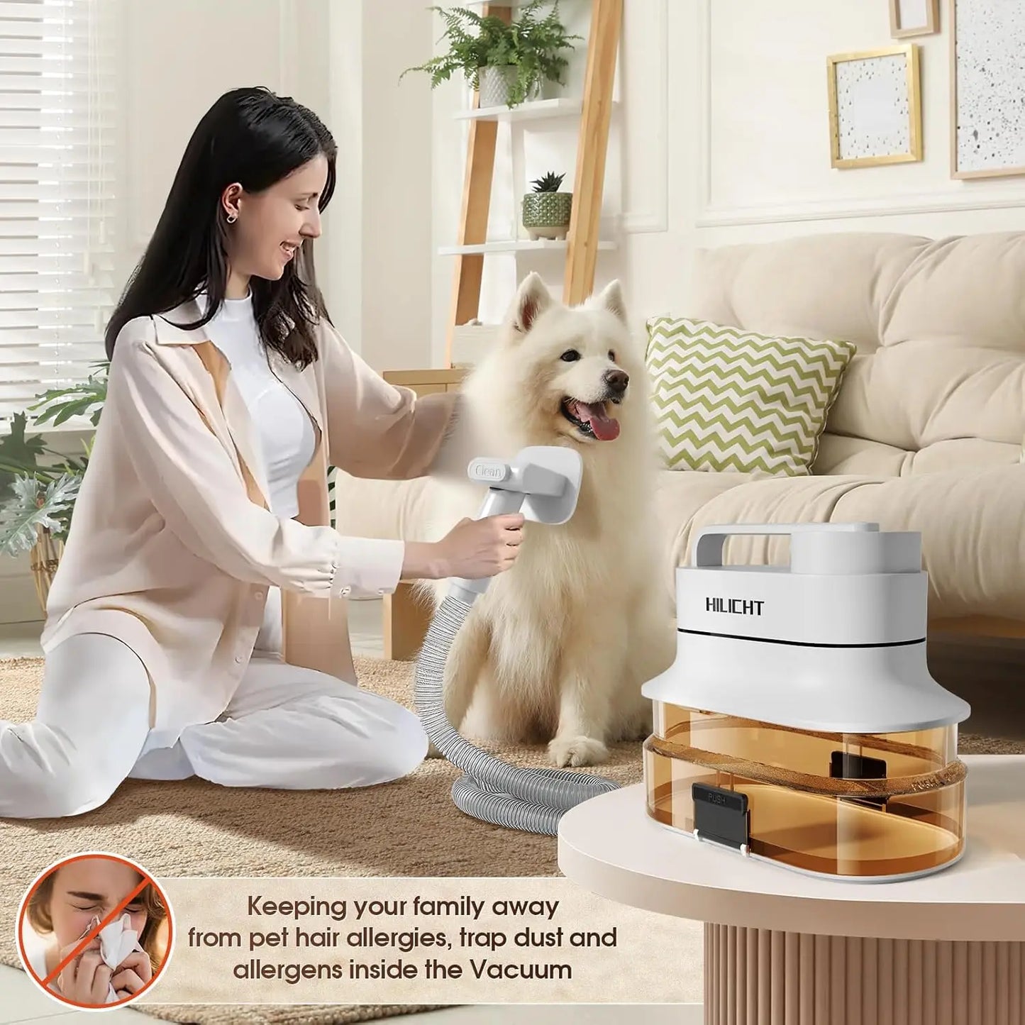 Pet Grooming Vacuum Kit Low Noise With 6 Tools For Dogs And Cats