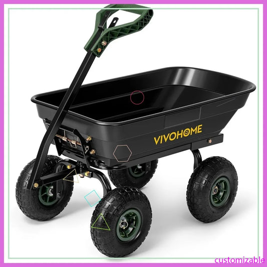 Heavy Duty Garden Cart With 2in1 Handle And All Terrain