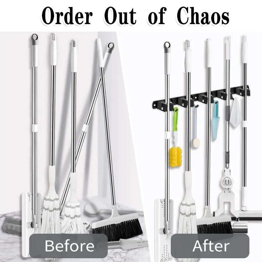 2 Pack Mop And Broom Holder Wall Mount Stainless Steel Heavy Duty