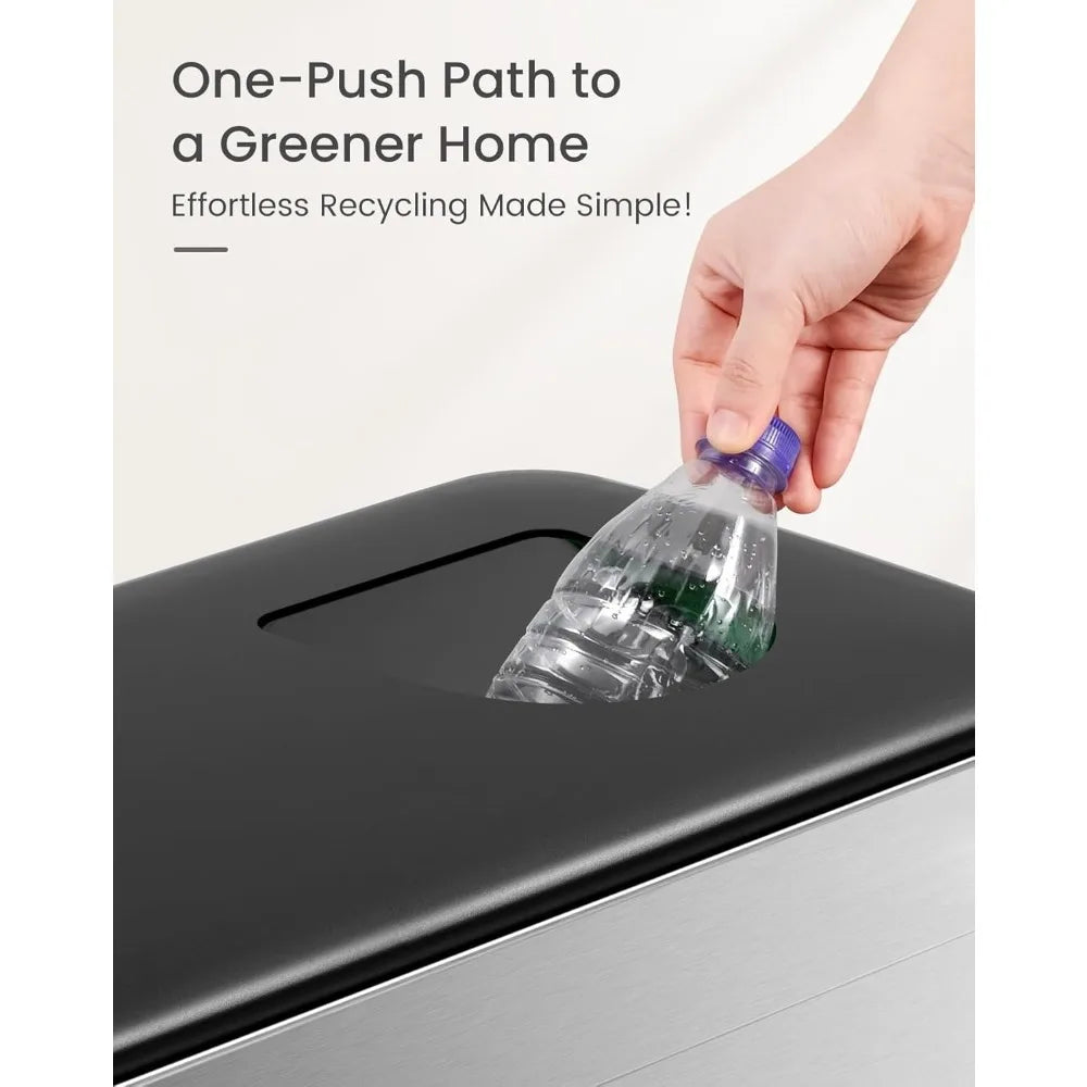 Kitchen Dual Compartment Trash And Recycle Bin With Stainless Steel