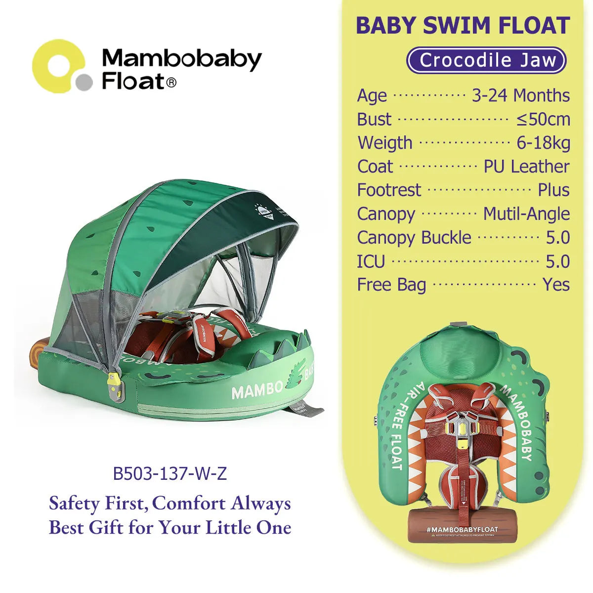 Mambobaby Baby Float With Canopy Solid Core For Infants