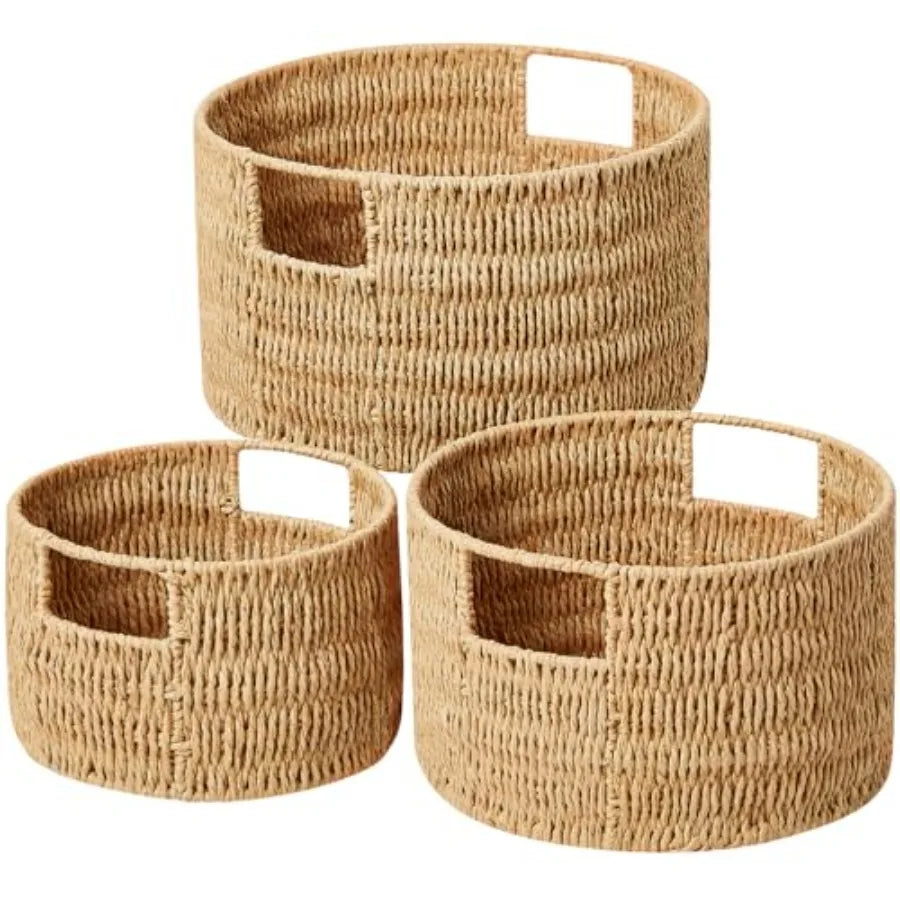 Wicker Storage Basket Set 3 Pack Handwoven Rope Baskets With Handles