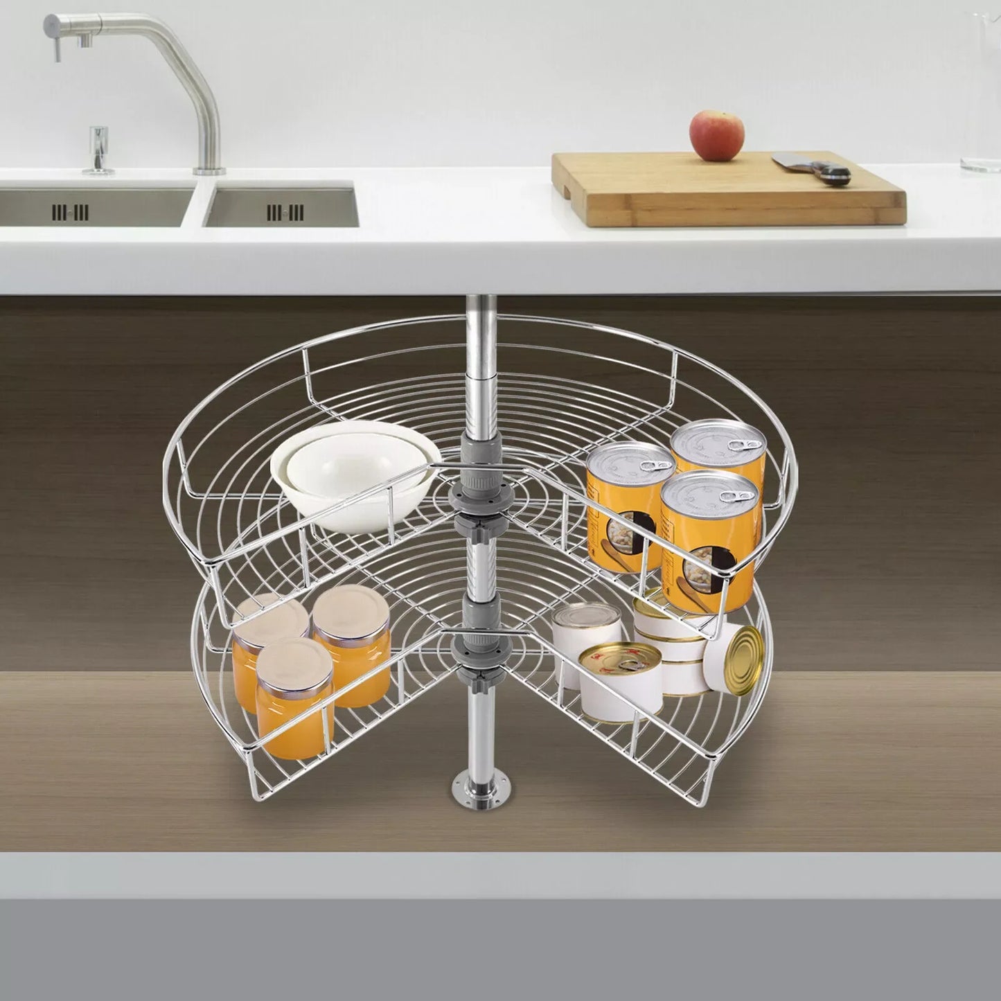 Iron Kitchen Corner Base Cabinet Organizer Rack With Lazy Susan