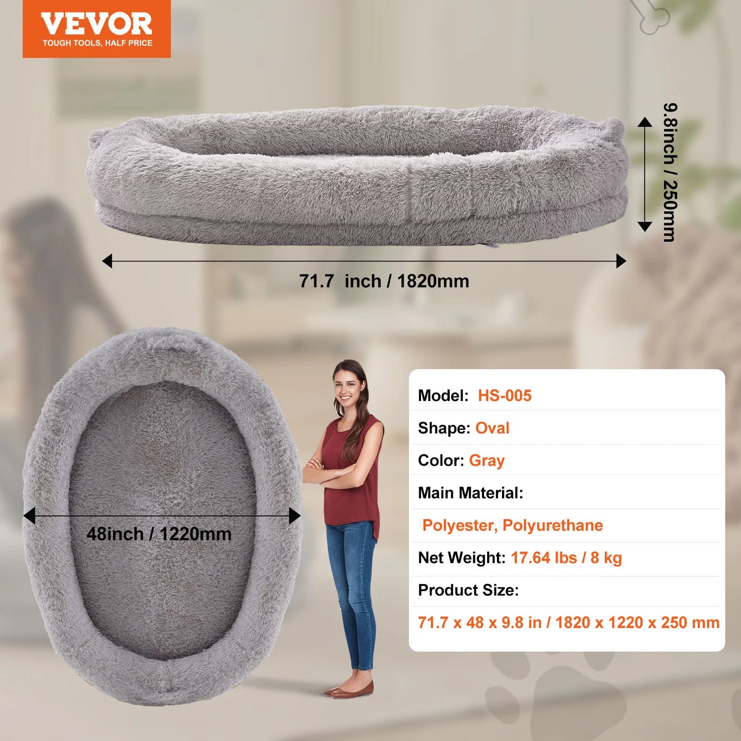 SucceBuy Human Dog Bed With Orthopedic Foam Faux Fur Cover