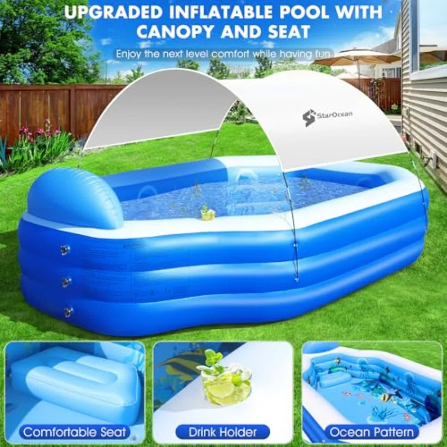 Inflatable Pool With Canopy For Adults With Seats And Backrest