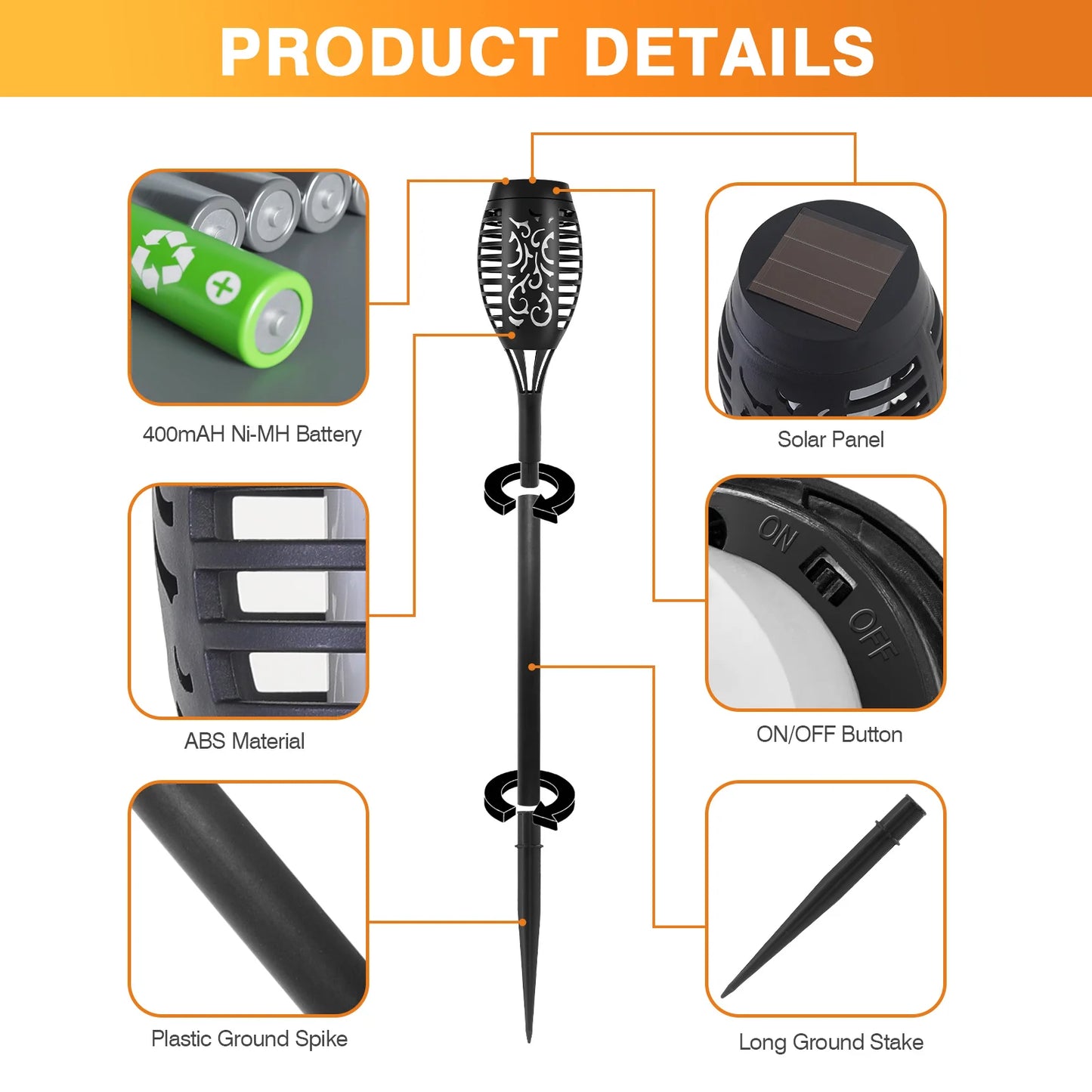 Solar LED Torch Lights With Flickering Flame For Outdoor Path