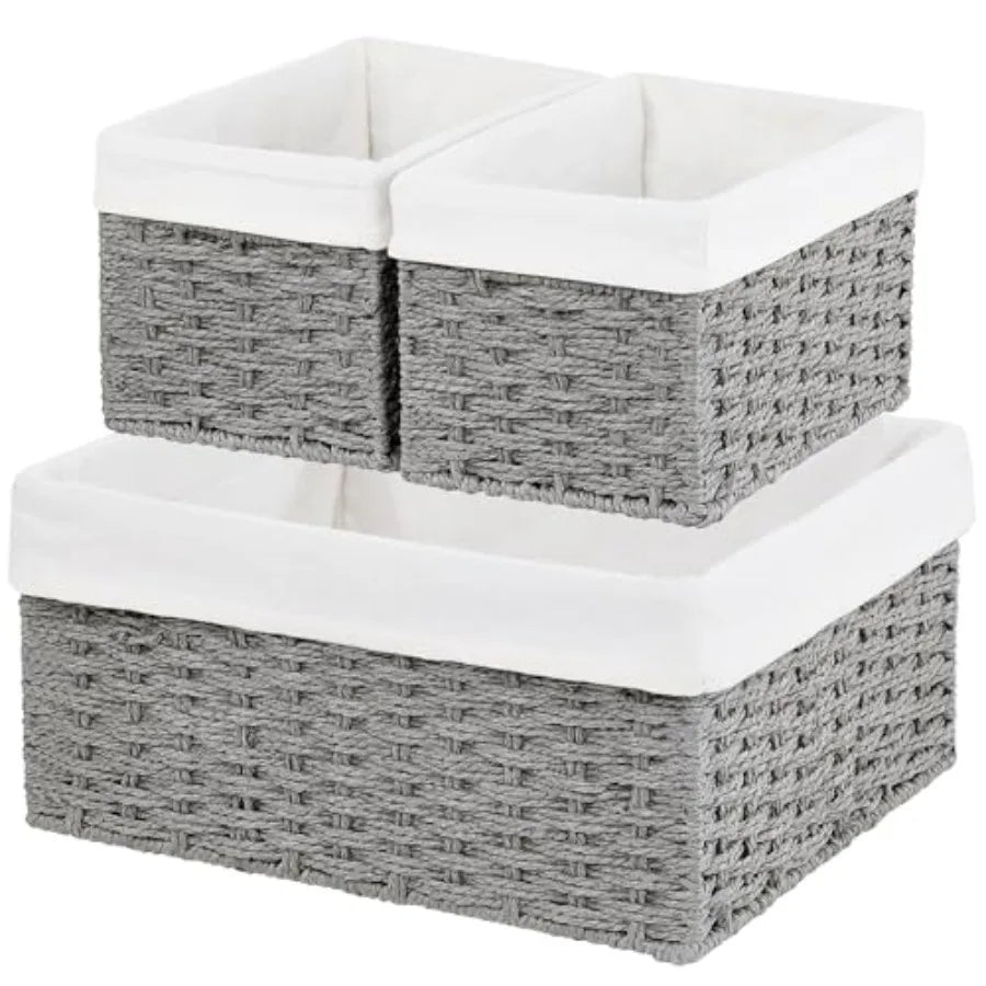 Wicker Storage Baskets 3 Pack With Paper Rope Liners