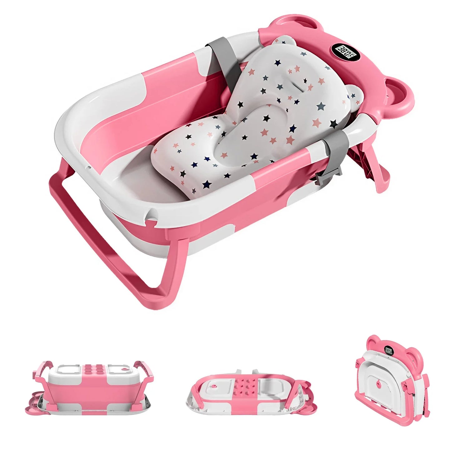 Portable Travel Collapsible Baby Bathtub with Thermometer and Cushion