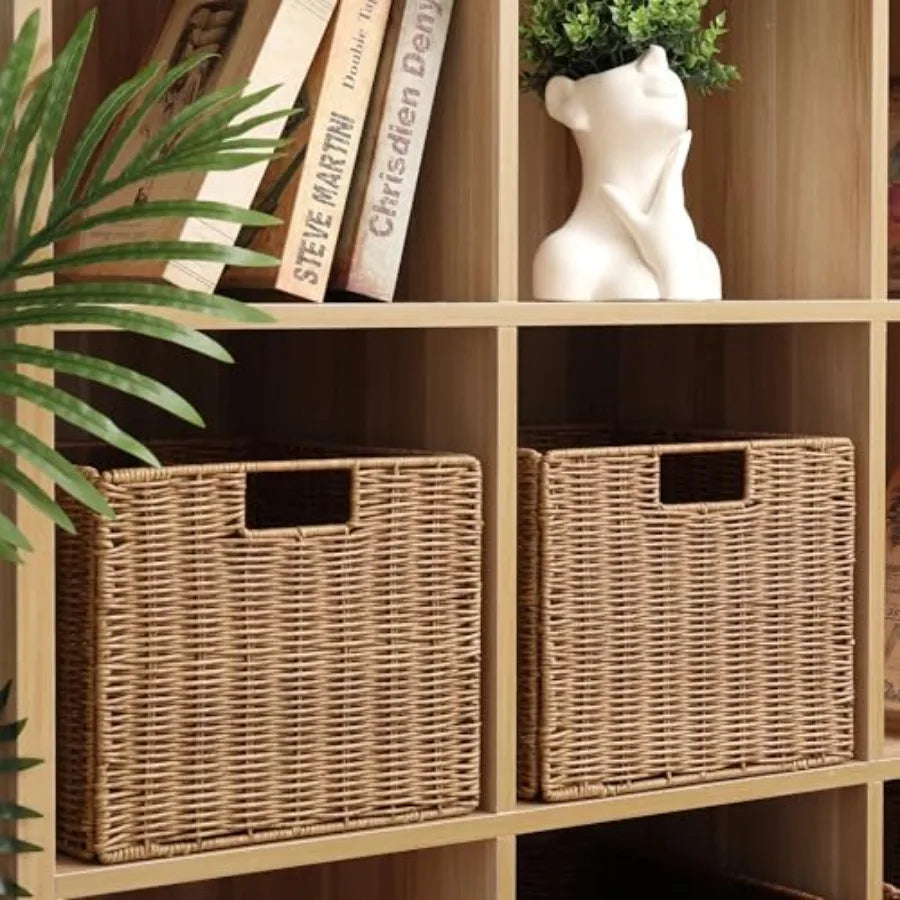 Plastic Wicker Storage Basket Collapsible Cube for Shelves