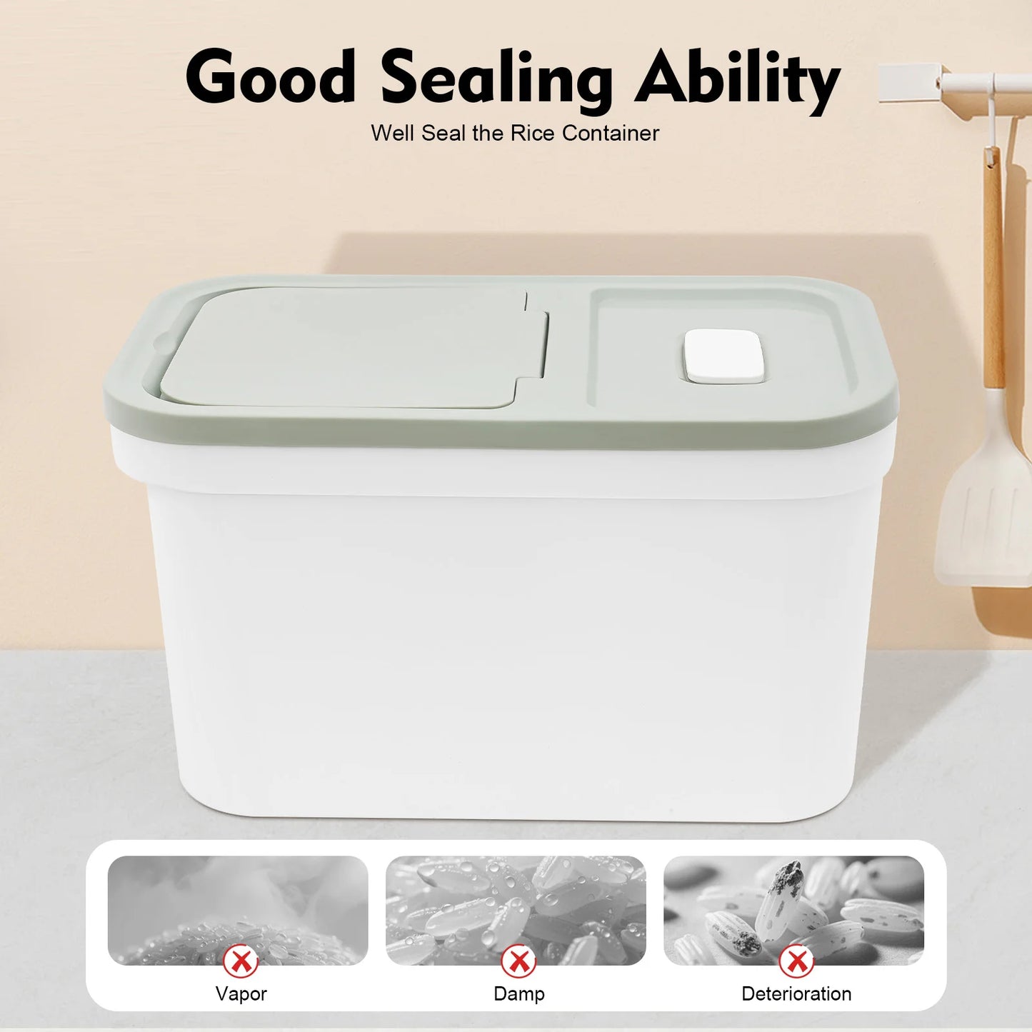 Airtight 10kg Food Storage Container For Flour And Rice Dispenser