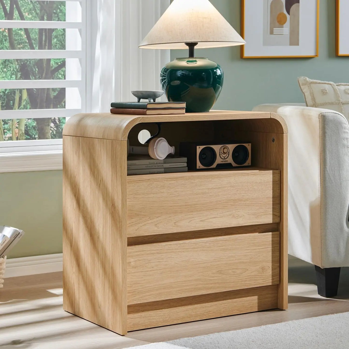 Aitjunz Modern Nightstands Set Of 2 With Charging Station And Storage Drawers